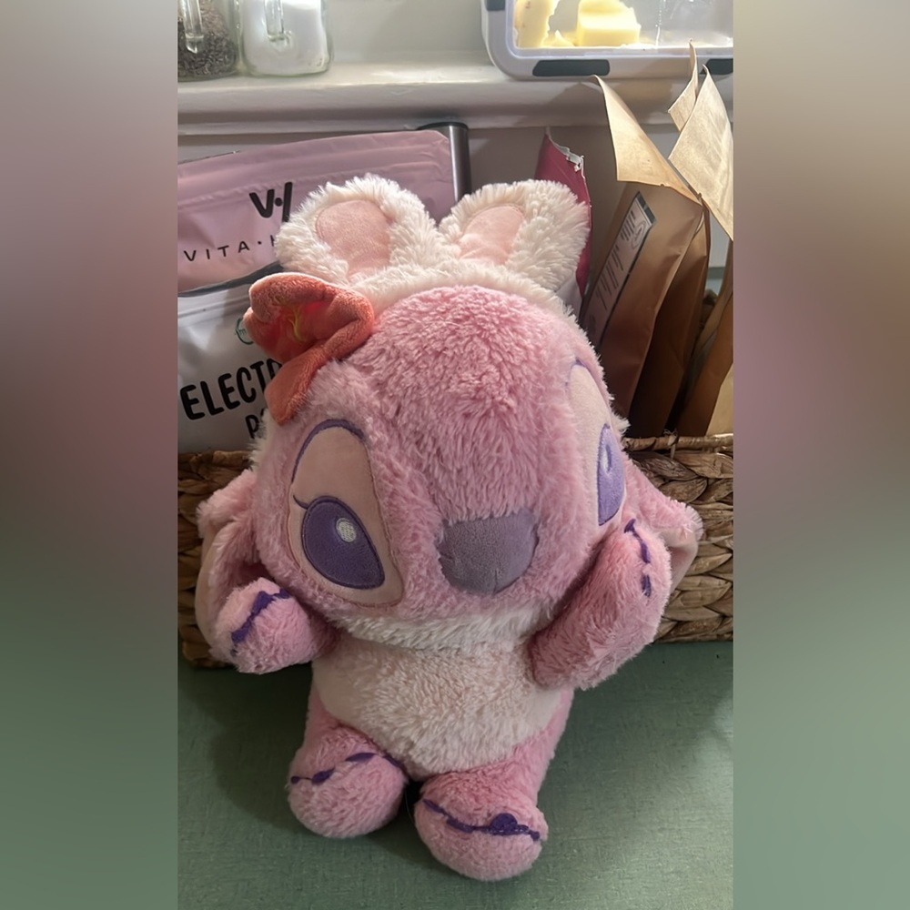 Pink and White Plush Toy with Bow